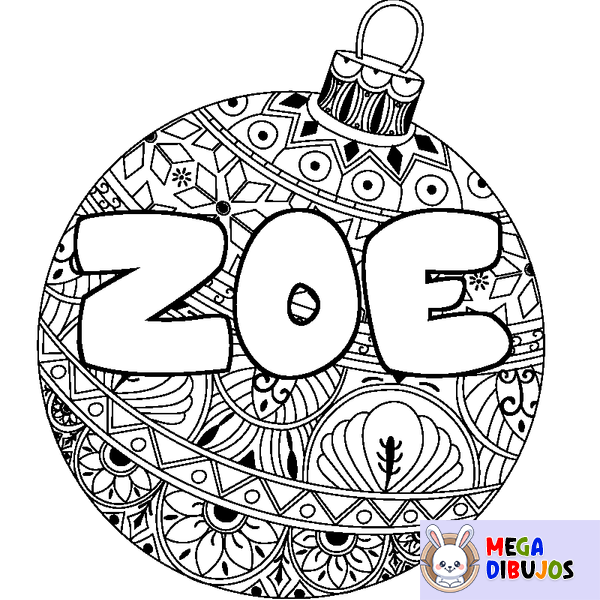 Coloraci&oacute;n del nombre ZOE - decorado bola de Navidad