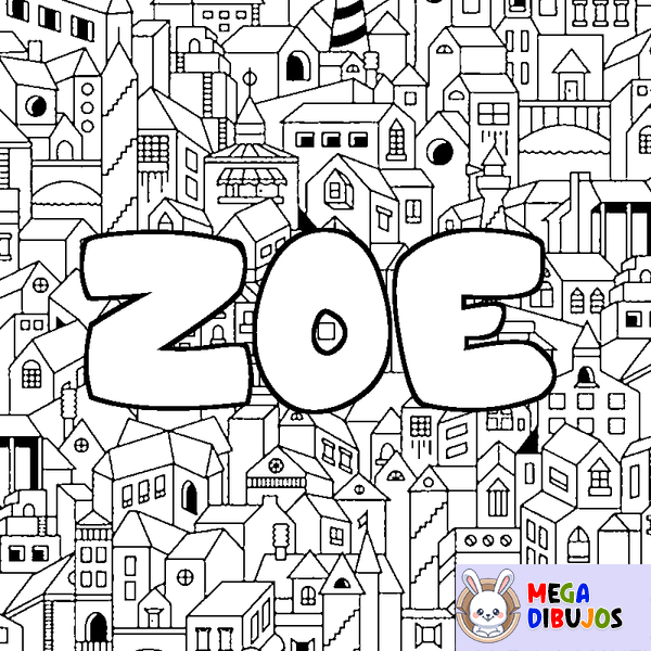 Coloraci&oacute;n del nombre ZOE - decorado ciudad