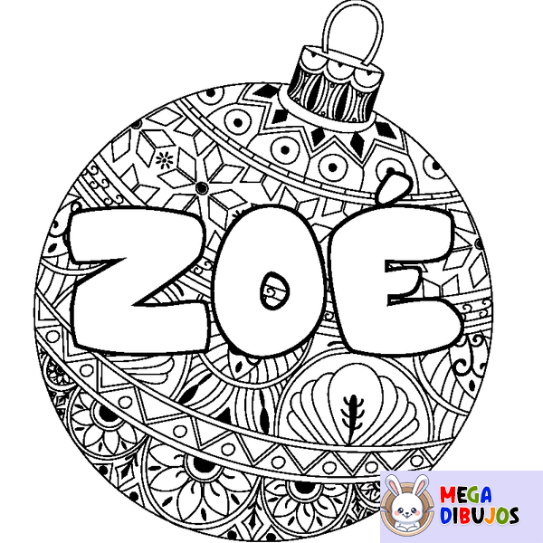 Coloraci&oacute;n del nombre ZO&Eacute; - decorado bola de Navidad