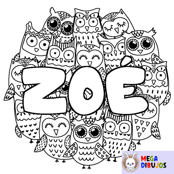 Coloraci&oacute;n del nombre ZO&Eacute; - decorado b&uacute;hos