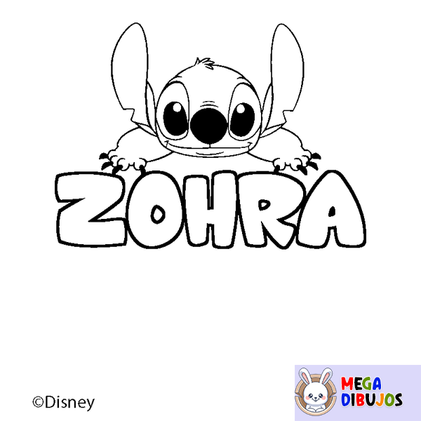Coloraci&oacute;n del nombre ZOHRA - decorado Stitch