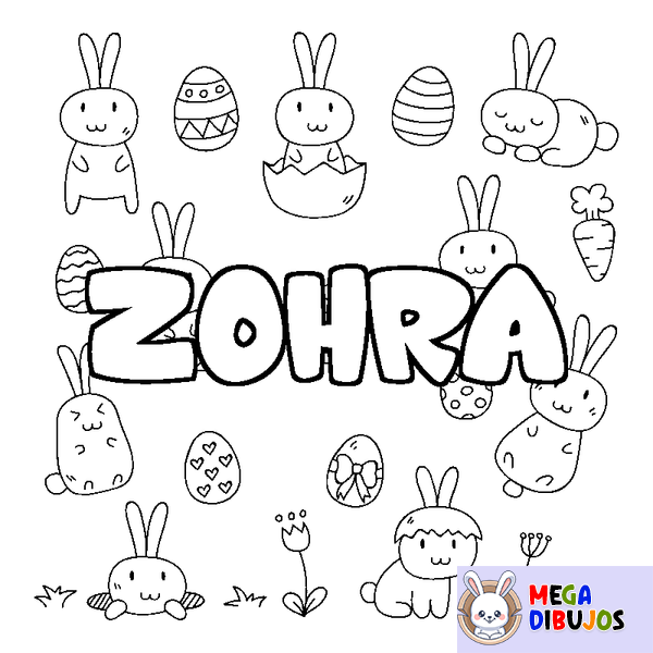 Coloraci&oacute;n del nombre ZOHRA - decorado Pascua