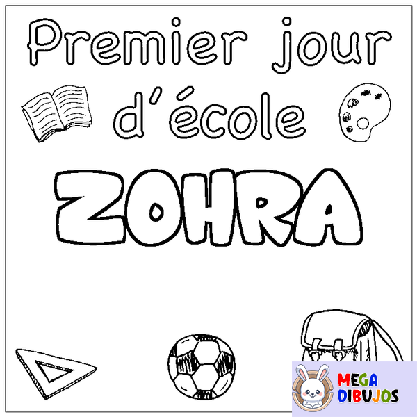 Coloraci&oacute;n del nombre ZOHRA - decorado primer d&iacute;a de escuela