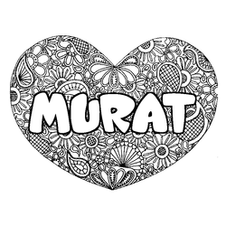 Coloraci&oacute;n del nombre MURAT - decorado mandala de coraz&oacute;n