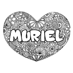 Coloraci&oacute;n del nombre MURIEL - decorado mandala de coraz&oacute;n