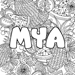 Coloraci&oacute;n del nombre MYA - decorado mandala de frutas