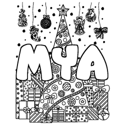 Coloraci&oacute;n del nombre MYA - decorado &aacute;rbol de Navidad y regalos