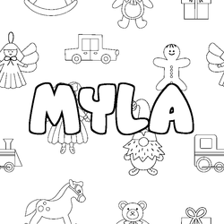 Coloraci&oacute;n del nombre MYLA - decorado juguetes