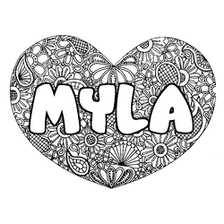 Coloraci&oacute;n del nombre MYLA - decorado mandala de coraz&oacute;n