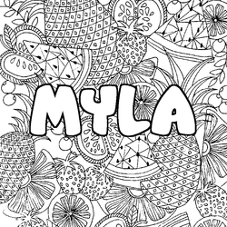 Coloraci&oacute;n del nombre MYLA - decorado mandala de frutas
