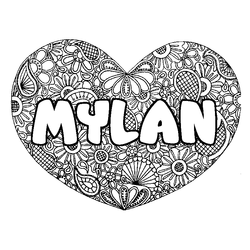 Coloraci&oacute;n del nombre MYLAN - decorado mandala de coraz&oacute;n