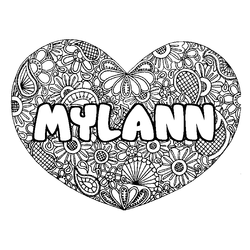 Coloraci&oacute;n del nombre MYLANN - decorado mandala de coraz&oacute;n