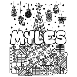 Coloraci&oacute;n del nombre MYLES - decorado &aacute;rbol de Navidad y regalos