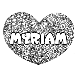 Coloraci&oacute;n del nombre MYRIAM - decorado mandala de coraz&oacute;n
