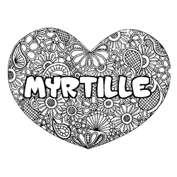 Coloraci&oacute;n del nombre MYRTILLE - decorado mandala de coraz&oacute;n