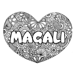 Coloraci&oacute;n del nombre MAGALI - decorado mandala de coraz&oacute;n