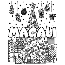 Coloraci&oacute;n del nombre MAGALI - decorado &aacute;rbol de Navidad y regalos
