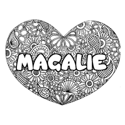 Coloraci&oacute;n del nombre MAGALIE - decorado mandala de coraz&oacute;n