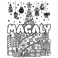 Coloraci&oacute;n del nombre MAGALY - decorado &aacute;rbol de Navidad y regalos