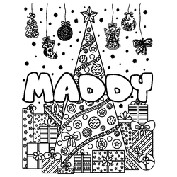 Coloraci&oacute;n del nombre MADDY - decorado &aacute;rbol de Navidad y regalos