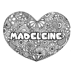 Coloraci&oacute;n del nombre MADELEINE - decorado mandala de coraz&oacute;n