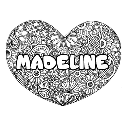Coloraci&oacute;n del nombre MADELINE - decorado mandala de coraz&oacute;n