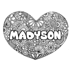 Coloraci&oacute;n del nombre MADYSON - decorado mandala de coraz&oacute;n