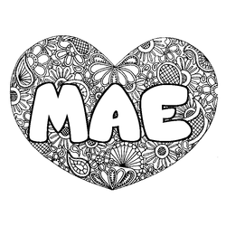 Coloraci&oacute;n del nombre MAE - decorado mandala de coraz&oacute;n