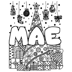 Coloraci&oacute;n del nombre MAE - decorado &aacute;rbol de Navidad y regalos