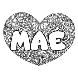 Coloraci&oacute;n del nombre MA&Eacute; - decorado mandala de coraz&oacute;n