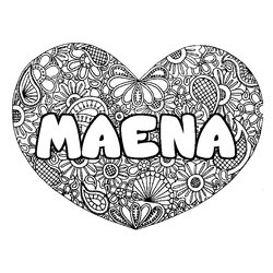 Coloraci&oacute;n del nombre MAENA - decorado mandala de coraz&oacute;n
