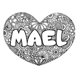 Coloraci&oacute;n del nombre MAEL - decorado mandala de coraz&oacute;n