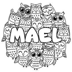 Coloraci&oacute;n del nombre MAEL - decorado b&uacute;hos