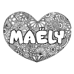 Coloraci&oacute;n del nombre MA&Euml;LY - decorado mandala de coraz&oacute;n