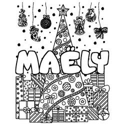 Coloraci&oacute;n del nombre MA&Euml;LY - decorado &aacute;rbol de Navidad y regalos