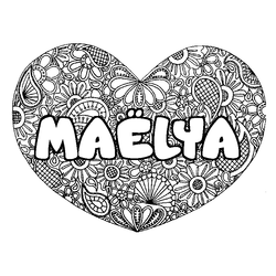 Coloraci&oacute;n del nombre MA&Euml;LYA - decorado mandala de coraz&oacute;n