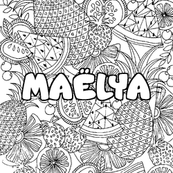 Coloraci&oacute;n del nombre MA&Euml;LYA - decorado mandala de frutas