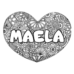 Coloraci&oacute;n del nombre MAELA - decorado mandala de coraz&oacute;n