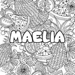 Coloraci&oacute;n del nombre MAELIA - decorado mandala de frutas