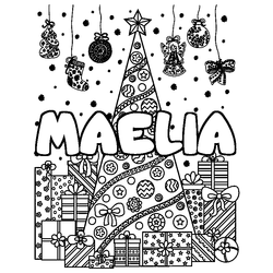 Coloraci&oacute;n del nombre MAELIA - decorado &aacute;rbol de Navidad y regalos