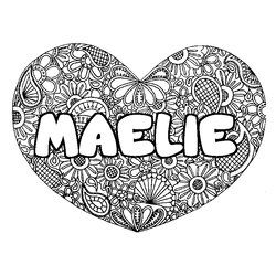 Coloraci&oacute;n del nombre MAELIE - decorado mandala de coraz&oacute;n