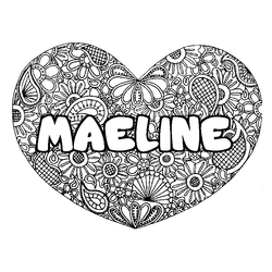 Coloraci&oacute;n del nombre MAELINE - decorado mandala de coraz&oacute;n