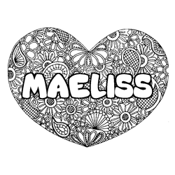 Coloraci&oacute;n del nombre MAELISS - decorado mandala de coraz&oacute;n
