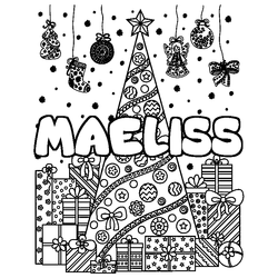 Coloraci&oacute;n del nombre MAELISS - decorado &aacute;rbol de Navidad y regalos