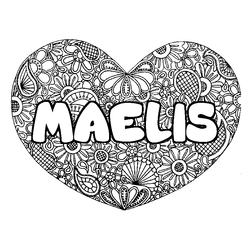 Coloraci&oacute;n del nombre MAELIS - decorado mandala de coraz&oacute;n