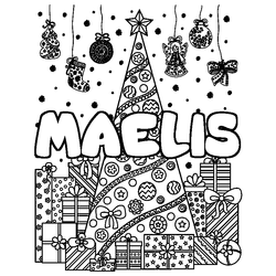 Coloraci&oacute;n del nombre MAELIS - decorado &aacute;rbol de Navidad y regalos