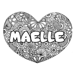 Coloraci&oacute;n del nombre MAELLE - decorado mandala de coraz&oacute;n