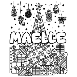Coloraci&oacute;n del nombre MAELLE - decorado &aacute;rbol de Navidad y regalos