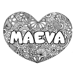 Coloraci&oacute;n del nombre MAEVA - decorado mandala de coraz&oacute;n