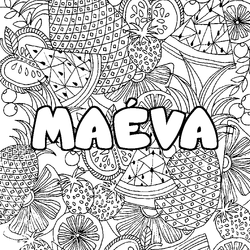 Coloraci&oacute;n del nombre MA&Eacute;VA - decorado mandala de frutas